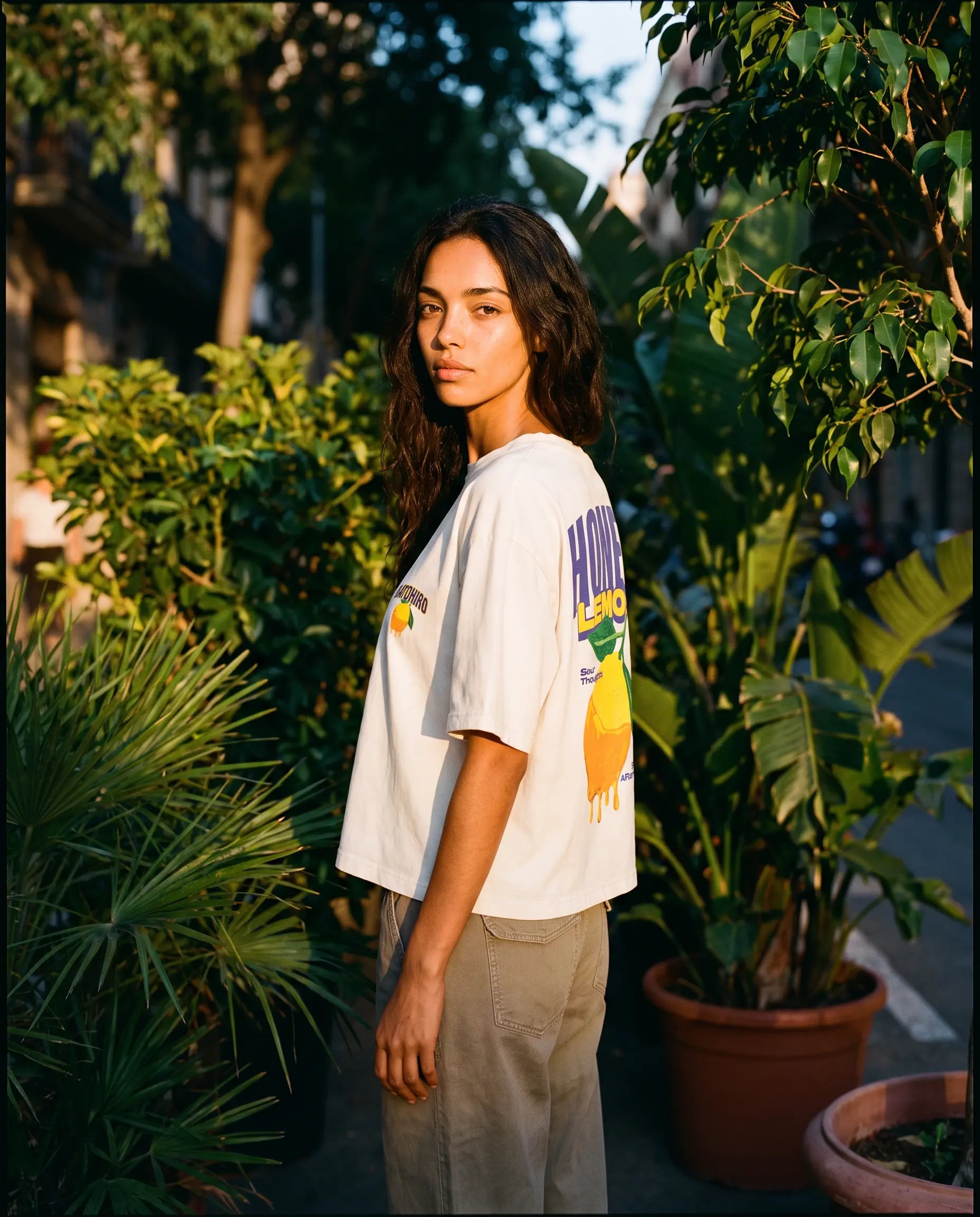 Honey Lemon - White Cropped Oversized Tee