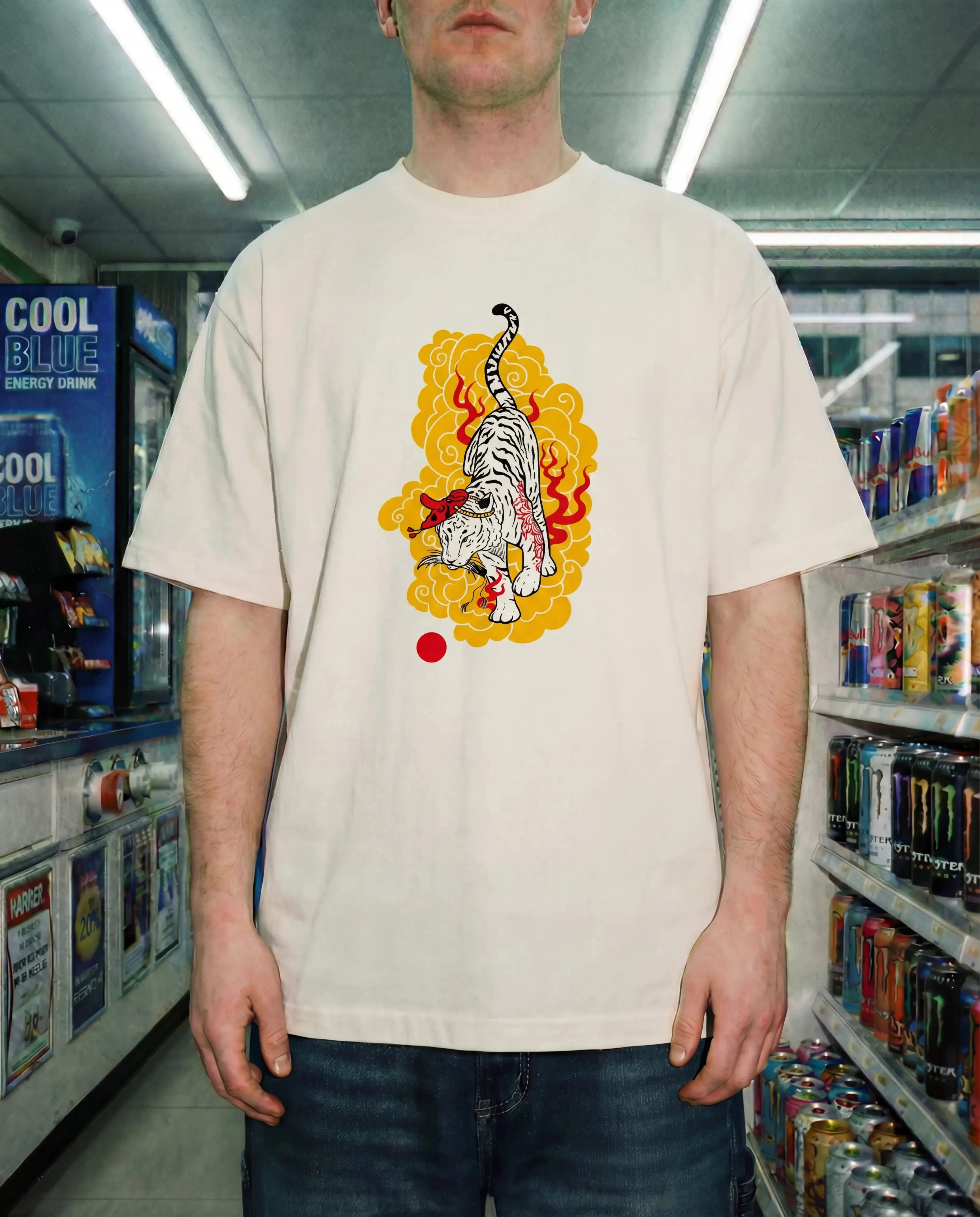 Biely tiger – oversized tričko v odtieni off-white Batohiro