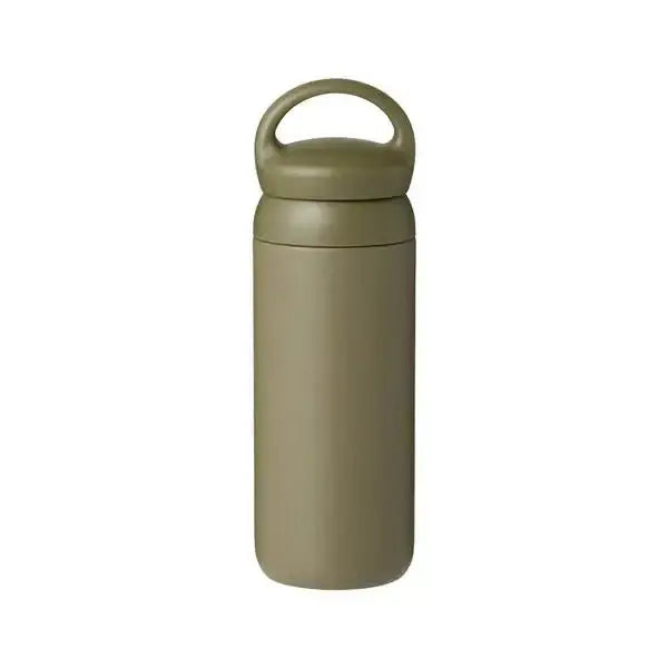 DAY OFF Tumbler 500ml in olive green color with a convenient handle for easy carrying.