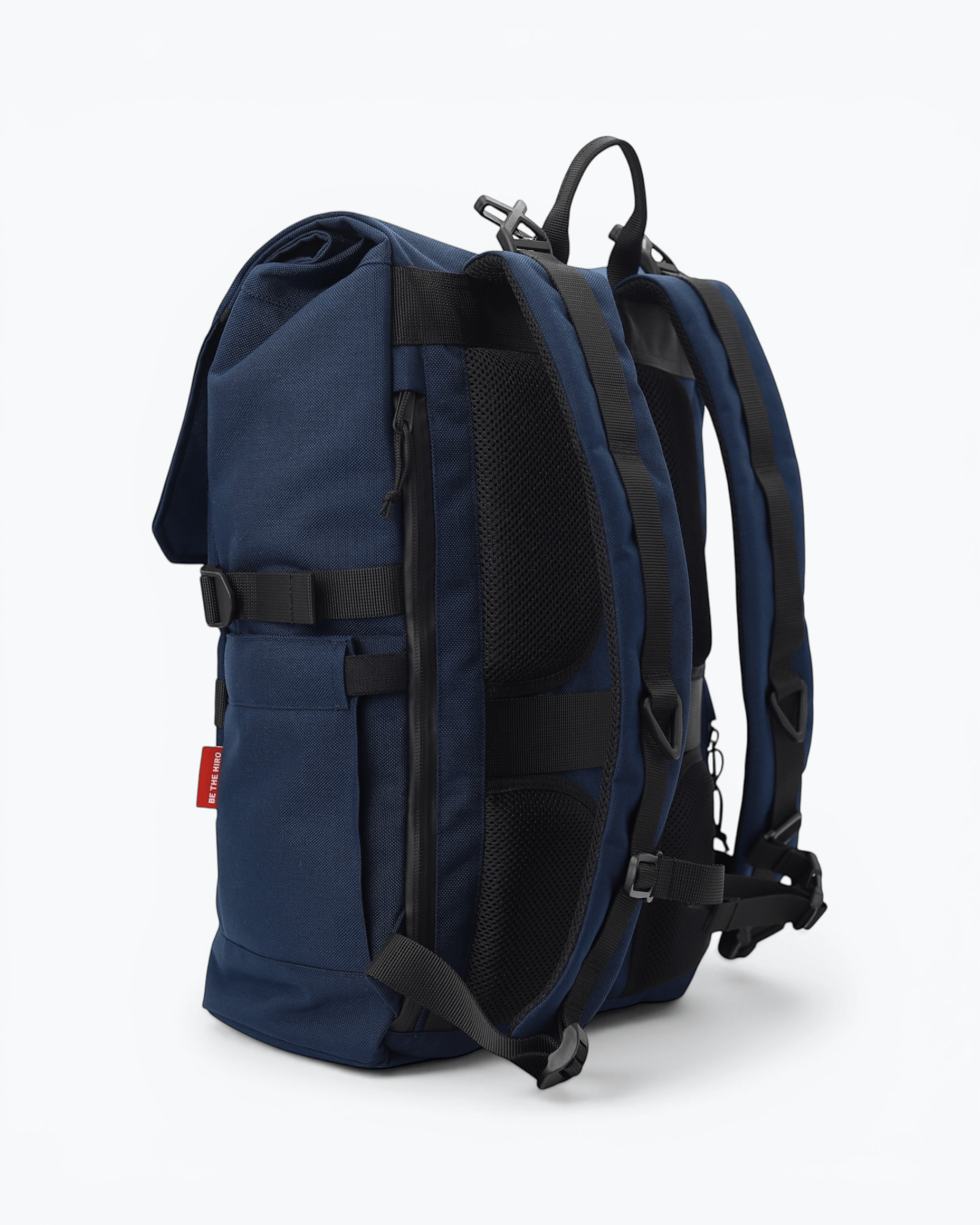 Minato Premium 6.0 – Navy Blue backpack showing side view and adjustable straps.