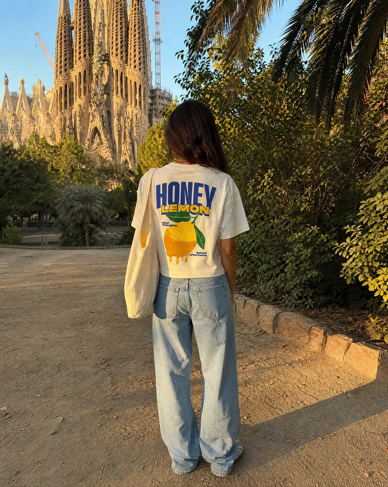 Honey Lemon - White Cropped Oversized Tee